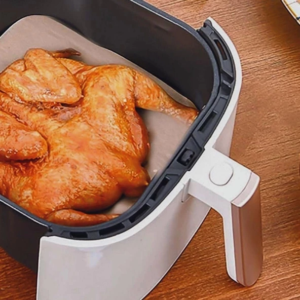 100 LÜ Deliksiz Düz Kare Air Fryer Pişirme Kağıdı Tek Kullanımlık Hava -Yağ Geçirmez Yapışmaz Kağıt - 3
