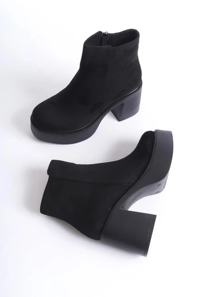 Hancez Siyah Süet Yüksek Kalın Platform Topuklu Bot - 2