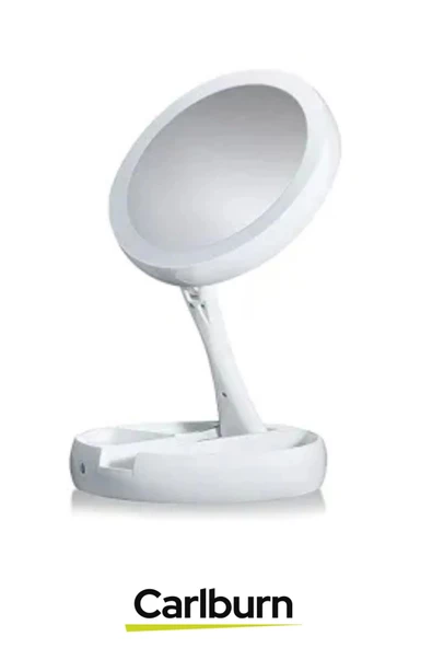 Katlanabilir 3 Modlu Ayarlanabilir Masaüstü Mini Cep Boyu Açılı Piili Led Işıklı Beyaz Makyaj Ayna - 4