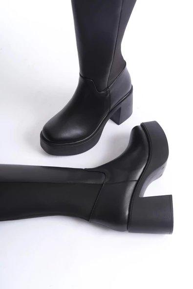 Lostar Siyah Streç Arkası Esnek Yüksek Kalın Platform Topuklu Çizme - 4