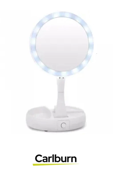 Katlanabilir 3 Modlu Ayarlanabilir Masaüstü Mini Cep Boyu Açılı Piili Led Işıklı Beyaz Makyaj Ayna - 3