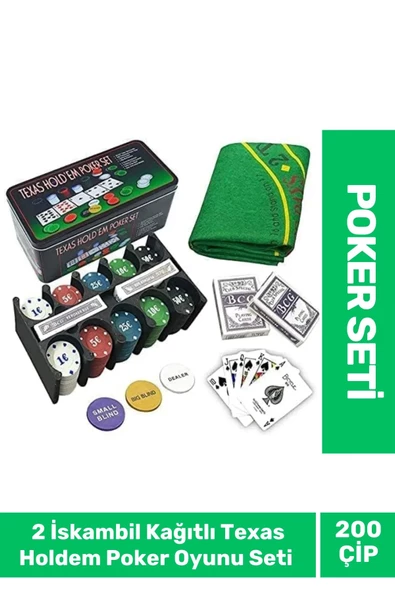 Profesyonel Blackjack 200 Poker Çipli 2 İskambil Kağıtlı Texas Holdem Casino Metal Poker Oyunu Seti