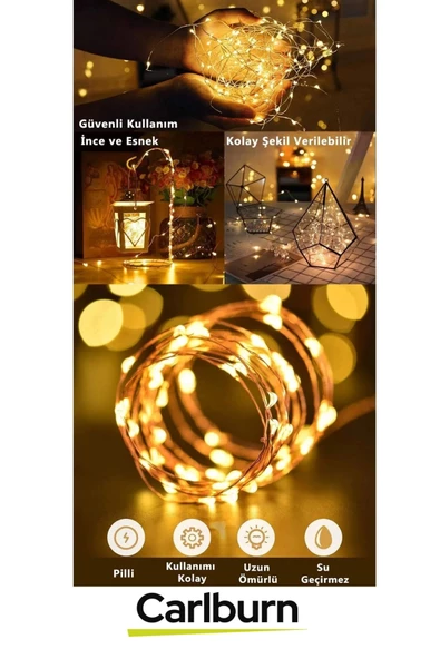 Led 5 Metre Sarı Pilli 3 Fonksiyonlu Dekoratif Aydınlatma Yeni Yıl Yılbaşı Çam Ağacı Ev Süsleme - 4