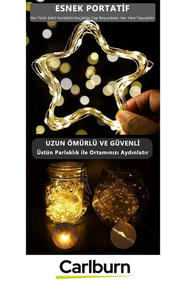 Led 10 Metre Sarı Pilli 3 Fonksiyonlu Dekoratif Aydınlatma Yeni Yıl Yılbaşı Çam Ağacı Ev Süsleme - 3