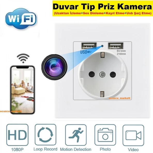 Duvar Tip Priz Kamera (Uzaktan İzleme - Ses Dinleme - Kayıt Etme - Usb Şarj etme)