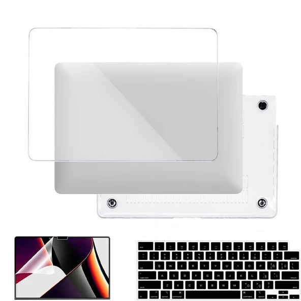 MacBook Air 13.6 İnç Kılıf M3-M2 / A3113-A2681, için Dayanıklı Koruyucu Şeffaf Plastik Sert Kılıf  Set4