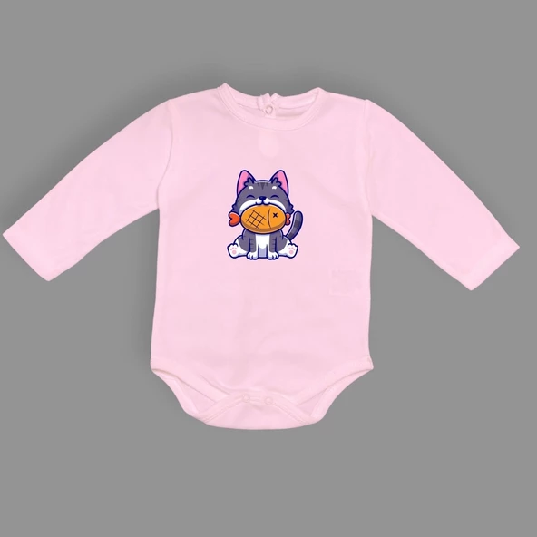 Baskılı Balıklı Kedi Bebek Çıtçıtlı Body - 10