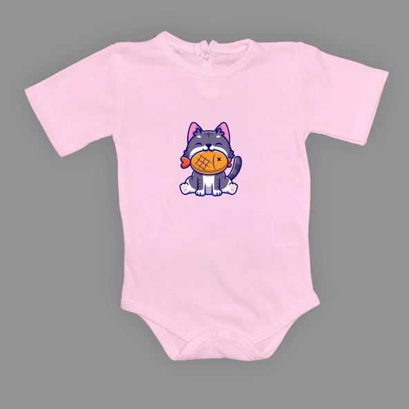 Baskılı Balıklı Kedi Bebek Çıtçıtlı Body - 8