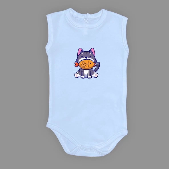Baskılı Balıklı Kedi Bebek Çıtçıtlı Body - 3