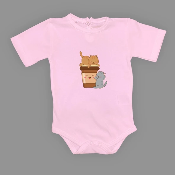 Baskılı Kahve Seven Kediler Bebek Çıtçıtlı Body - 3