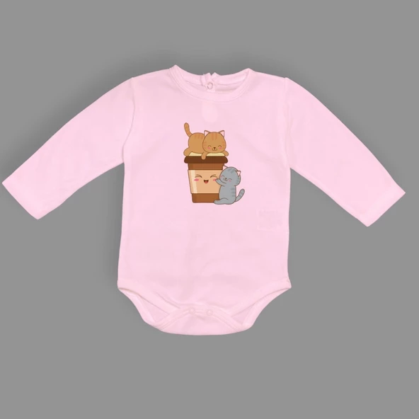 Baskılı Kahve Seven Kediler Bebek Çıtçıtlı Body - 5