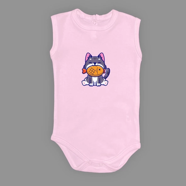 Baskılı Balıklı Kedi Bebek Çıtçıtlı Body - 4