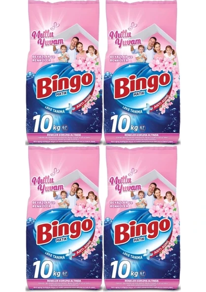 Bingo Matik Toz Çamaşır Deterjanı 40 kg Beyazlar ve Renkliler (4 Paket x 10 Kg) (268 Yıkama) (Mutlu Yuvam)