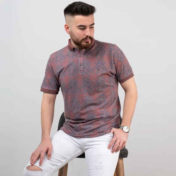 Polo Yaka Slimfit Likralı Desenli Erkek T-Shirt