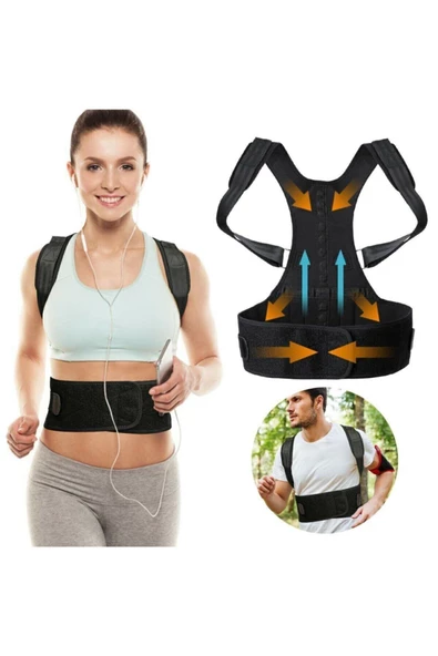 Kadın Erkek Siyah Sporcu Korsesi Kamburluk Önleyici Manyetik Profesyonel Medikal Ortopedik Korse - Resim 2