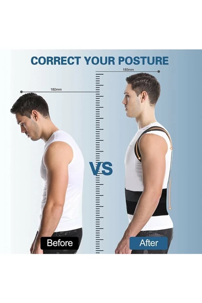 Unisex Medikal Kemerli Ayarlanabilir Korse Kamburluk Önleyici Dik Duruş Korsesi Siyah Manyetik - Resim 4