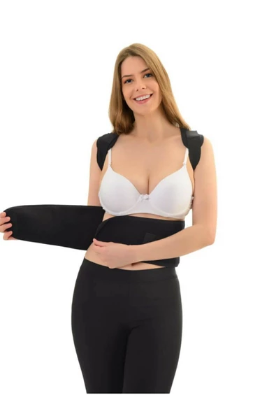 Unisex Medikal Kemerli Ayarlanabilir Korse Kamburluk Önleyici Dik Duruş Korsesi Siyah Manyetik - Resim 3