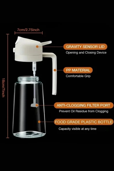2 Adet Çift Fonksiyonlu Cam Yağdanlık 450ml Zeytinyağı Sıvıyağ Şişe Sprey Airfryer Yağlık Sirkelik - 2
