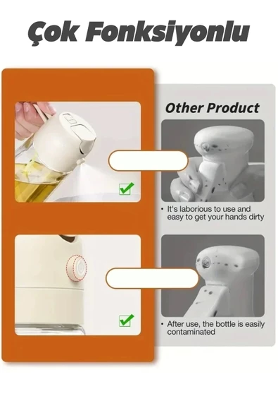 2 Adet Çift Fonksiyonlu Cam Yağdanlık 450ml Zeytinyağı Sıvıyağ Şişe Sprey Airfryer Yağlık Sirkelik - 4