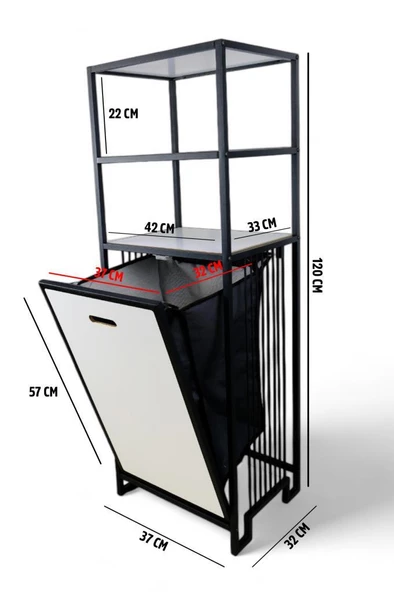 Digithome Metal Kirli Sepetli 3 Raflı Çok Amaçlı Banyo Düzenleyici Raf Organizer Siyah/Beyaz – MRS-012 C1-1-369 - 5