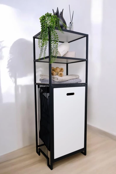 Digithome Metal Kirli Sepetli 3 Raflı Çok Amaçlı Banyo Düzenleyici Raf Organizer Siyah/Beyaz – MRS-012 C1-1-369 - 3