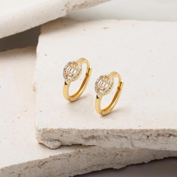 Baget Model Sarı Altın Halka Küpe - Resim 2