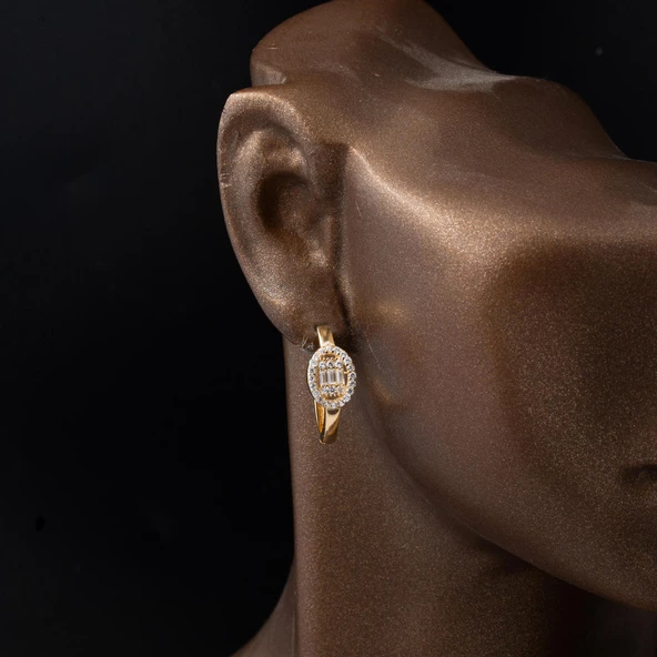 Baget Model Sarı Altın Halka Küpe - Resim 3