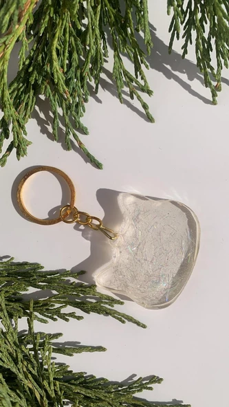 Şeffaf Epoksi İçinde Hologram Çubuk Süs Kedi Köpek Başı Gold Aksesuarlı Anahtarlık El Yapımı Hediyelik ürün görseli