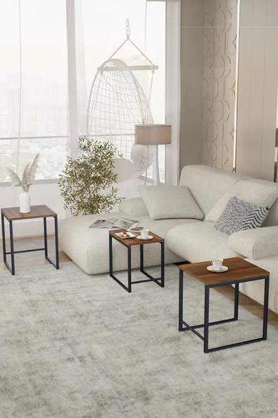 Durusilya Mobilya Zigon Sehpa , Metal Üçlü Zigon Sehpa , 3 lü Sehpa - 7