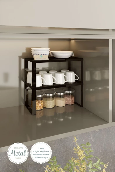 Durusilya Mobilya Metal Dolap Içi Raf Düzenleyici Küçük Boy Tezgah Üstü Düzenleyici Siyah Renk Metal Organizer - 6