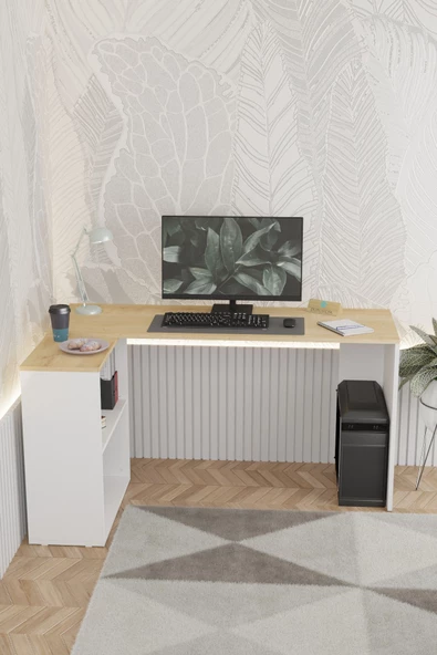 Durusilya Mobilya L Çalışma Masası Bilgisayar Masası Dolaplı Kitaplıklı - 2