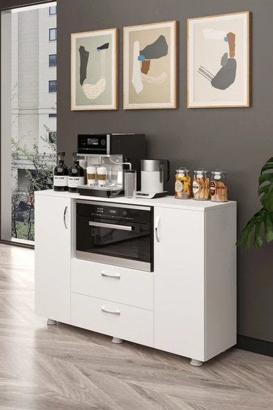 Durusilya Mobilya Fırın Mikro Dalga Bölmeli Kapaklı Çekmeceli Çok Amaçlı Mutfak Balkon Dolabı Fırın Bölme, One Size - 2