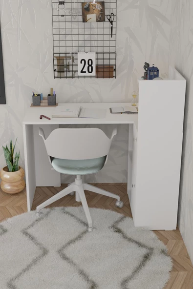 Durusilya Mobilya L Çalışma Masası Kitaplıklı Dolaplı Beyaz - 3