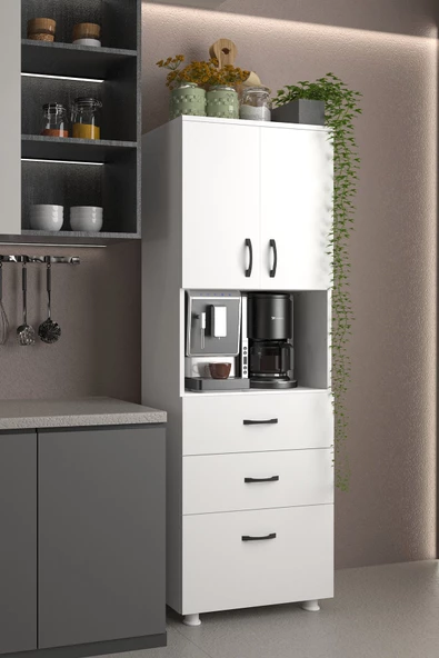 Durusilya Mobilya Fırın Mikro Dalga Bölmeli Kapaklı Çekmeceli Çok Amaçlı Boy Mutfak Balkon Dolabı Dr1002, One Size - 6