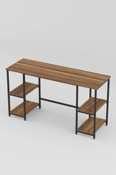 Durusilya Mobilya Metal Çalışma Bilgisayar Ofis Masası Kitaplıklı 140x50 Cm Ceviz Metal, One Size - 6