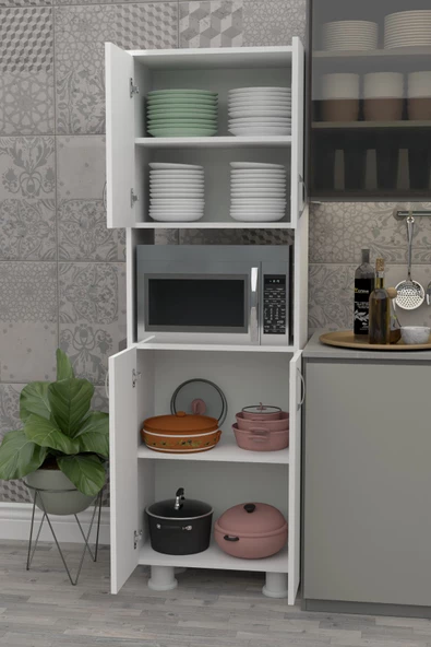 Durusilya Fırın Mikro Dalga Bölmeli Alt Üst Kapaklı Çok Amaçlı Mutfak Balkon Dolabı Dört Kapaklı, One Size - 2