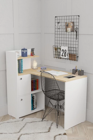 Durusilya Mobilya L Çalışma Masası Kitaplıklı Dolaplı Sol Yön Safir Meşe - 2