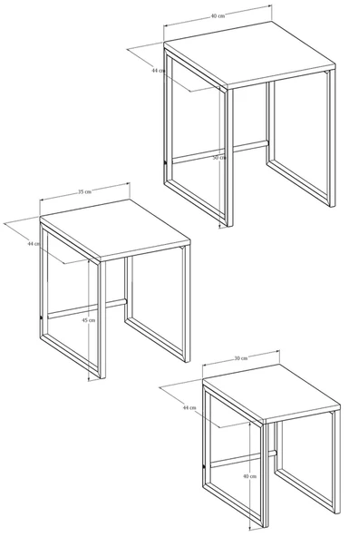 Durusilya Mobilya Zigon Sehpa , Metal Üçlü Zigon Sehpa , 3 lü Sehpa - 4