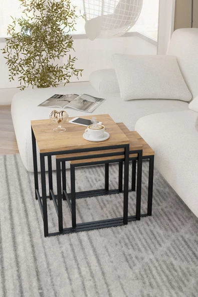 Durusilya Mobilya Zigon Sehpa , Metal Üçlü Zigon Sehpa , 3 lü Sehpa - 6