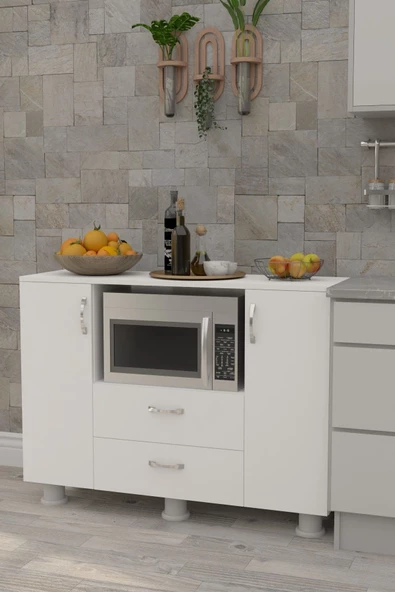 Durusilya Mobilya Fırın Mikro Dalga Bölmeli Kapaklı Çekmeceli Çok Amaçlı Mutfak Balkon Dolabı Fırın Bölme, One Size - 6