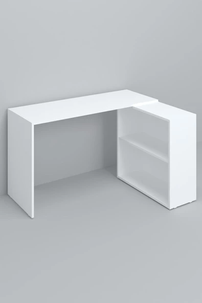Durusilya Mobilya L Çalışma Masası Bilgisayar Masası Dolaplı Kitaplıklı L Masa Beyaz 145cm - 6