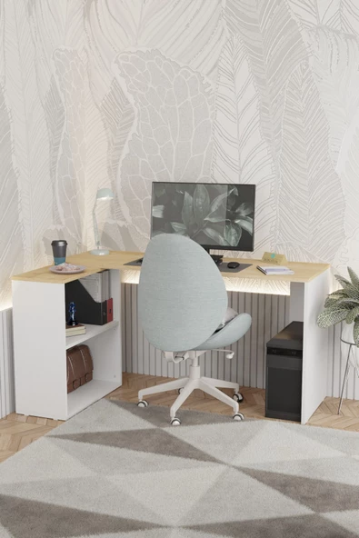 Durusilya Mobilya L Çalışma Masası Bilgisayar Masası Dolaplı Kitaplıklı - 5