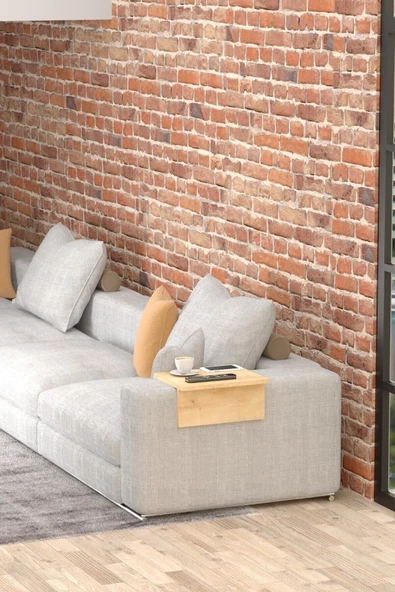 Durusilya Koltuk Yan Sehpa Kolçak Sehpası Meşe Renk Kolçak Yan Sehpa Meşe - 3