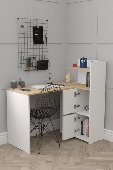 Durusilya Mobilya L Çalışma Masası Kitaplıklı Dolaplı - 2