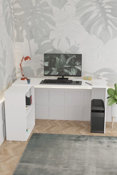 Durusilya Mobilya L Çalışma Masası Bilgisayar Masası Dolaplı Kitaplıklı - 2