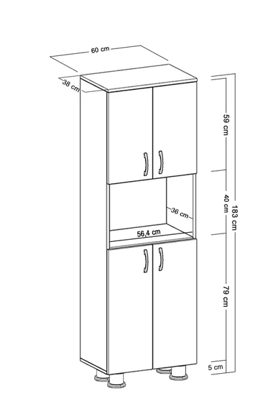 Durusilya Fırın Mikro Dalga Bölmeli Alt Üst Kapaklı Çok Amaçlı Mutfak Balkon Dolabı Dört Kapaklı, One Size - 3