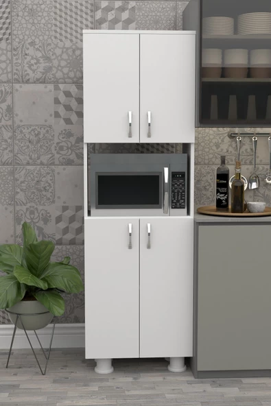 Durusilya Fırın Mikro Dalga Bölmeli Alt Üst Kapaklı Çok Amaçlı Mutfak Balkon Dolabı Dört Kapaklı, One Size - 4