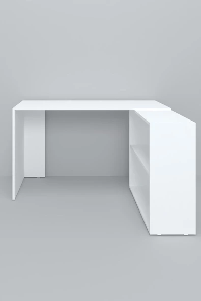 Durusilya Mobilya L Çalışma Masası Bilgisayar Masası Dolaplı Kitaplıklı L Masa Beyaz 145cm - 7