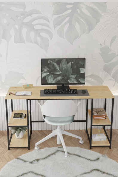Durusilya Mobilya 140x50 cm Metal Çalışma Bilgisayar Ofis Masası Kitaplıklı - 5