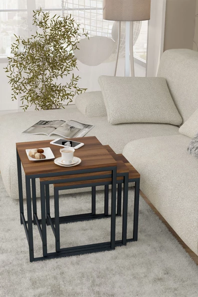 Durusilya Mobilya Zigon Sehpa , Metal Üçlü Zigon Sehpa , 3 lü Sehpa - 4